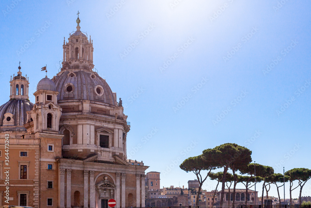 ROME, ITALY - 2014 AUGUST 18. Churches Santa Maria di Loreto and Most Holy Name of Mary in Rome. 