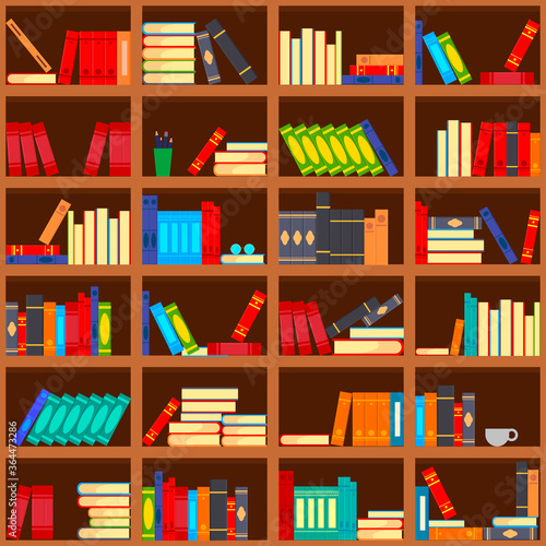 Books in bookcase seamless pattern.