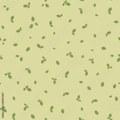 Vector seamless pattern with small scattered green leaves. Simple minimal botanical background. Natural wallpapers. Leaf texture. Ecology and vegetarian theme. Repeat design for decor, wrapping, print
