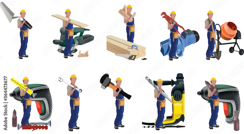 person in work suit with work tool person in work suit with work tool
