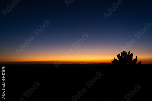 Calming sunset with intense colors blue and yellow