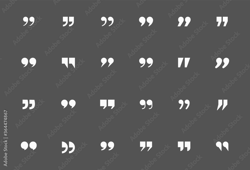 Quote mark icon set for conversation or definition. Quote speech symbol vector illustration. Citation double comma graphic design collection for comment or punctuation sign. SET 2 Quote mark icon set for conversation or definition. Quote speech symbol vector illustration. Citation double comma graphic design collection for comment or punctuation sign. SET 2