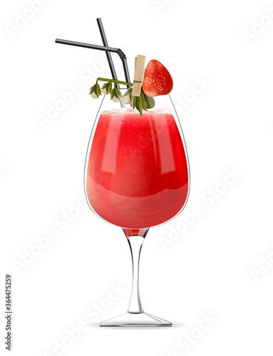 Strawberry cocktail in a glass with straws and fruit decoration