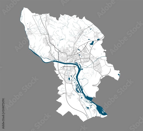 Bratislava map. Detailed map of Bratislava city poster with streets, water.