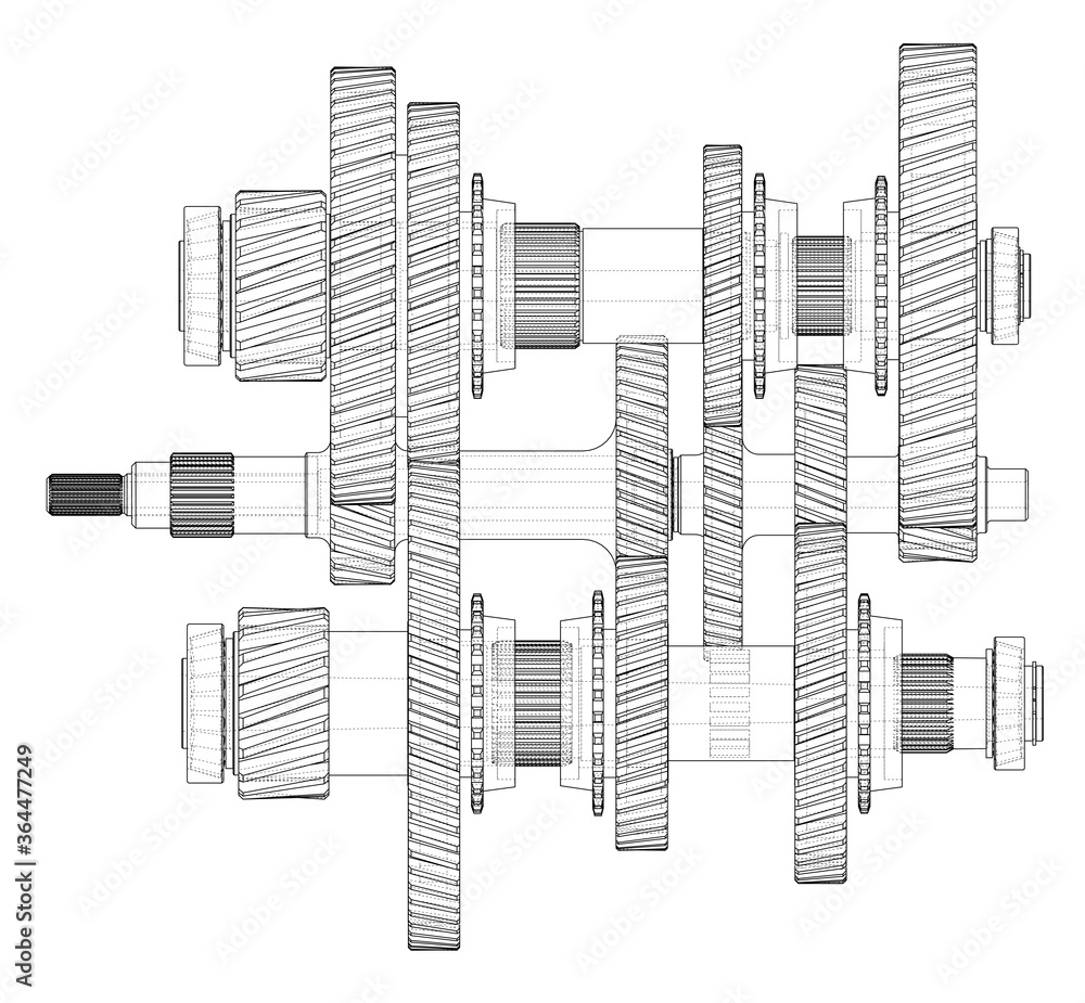 Outline gearbox concept. 3D illustration