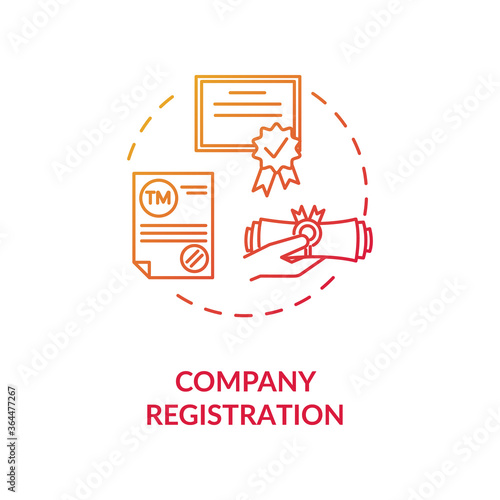 Company registration concept icon. Incorporation procedure. Company formation certificate. Paper process idea thin line illustration. Vector isolated outline RGB color drawing