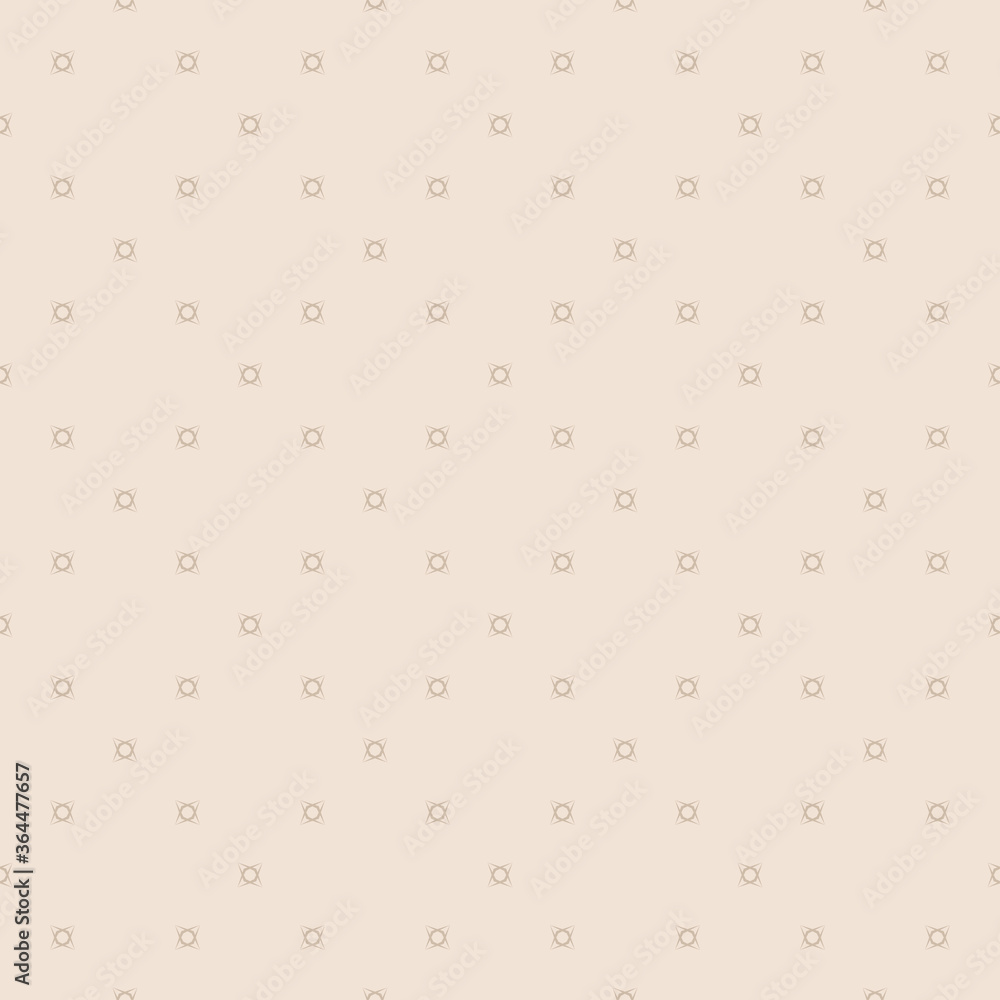 Vector minimalist background. Subtle geometric seamless pattern with tiny floral shapes, small crosses. Simple abstract minimal light beige texture. Modern delicate geo design for decor, print, web