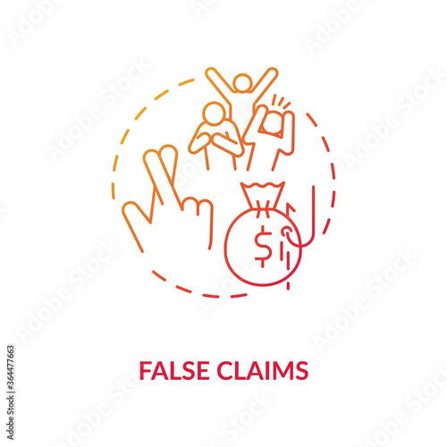 False claims concept icon. Common corporate crime. Financial fraud against government. Federal law violation idea thin line illustration. Vector isolated outline RGB color drawing