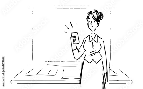 in this storyboard there is a lady holding the phone in her hand, the lady is holding the phone in her hand and looking at it, the phone is held in the hand by a young lady, storyboard.