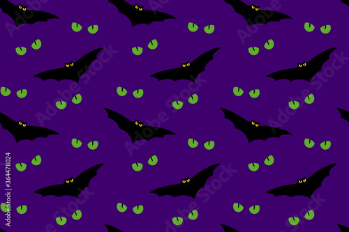 Angry bats and cat eyes seamless pattern. Halloween hand drawn illustration for fabric, textile, wallpaper, wrapping paper,  background