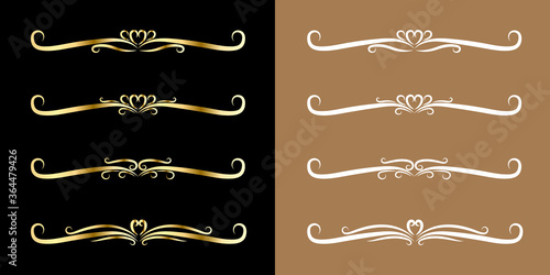 Luxury Gold vintage invitation filigree decoration vector set. Ornamental curls, dividers, Border design and golden components design for wedding invite, menus, certificates, boutiques, spa and logo d