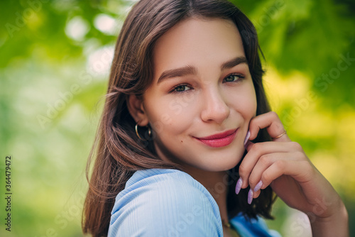 Wallpaper Mural Beautiful girl is smiling. Sunny warm colors. Copyspace Torontodigital.ca