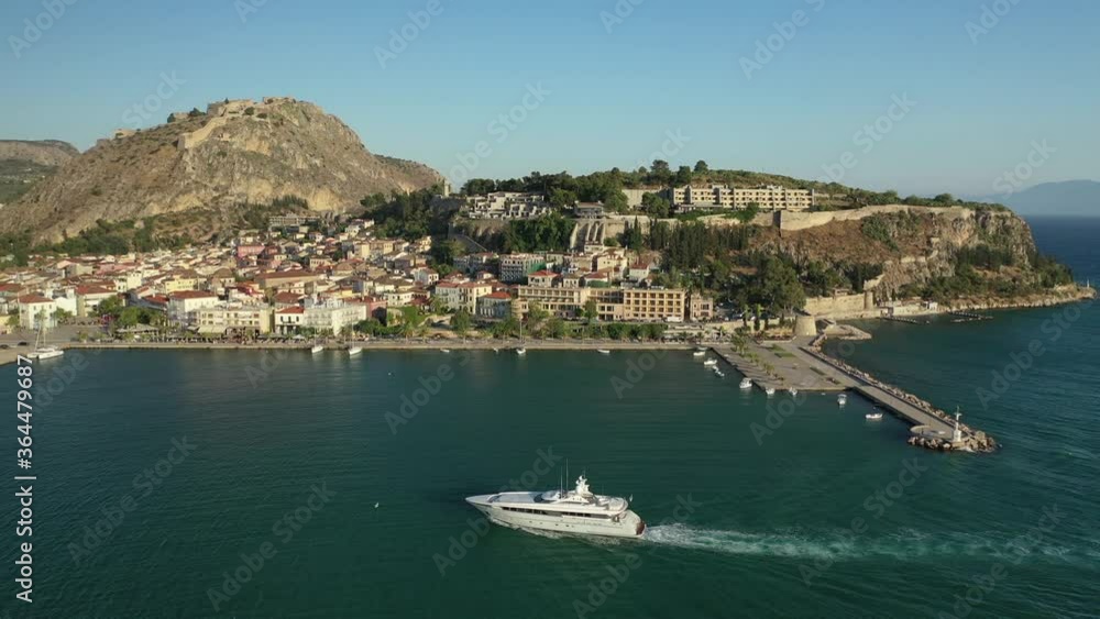 Aerial drone video of historic and picturesque seaside old town of Nafplio, Argolida, Peloponnese, Greece Aerial drone video of historic and picturesque seaside old town of Nafplio, Argolida, Peloponnese, Greece