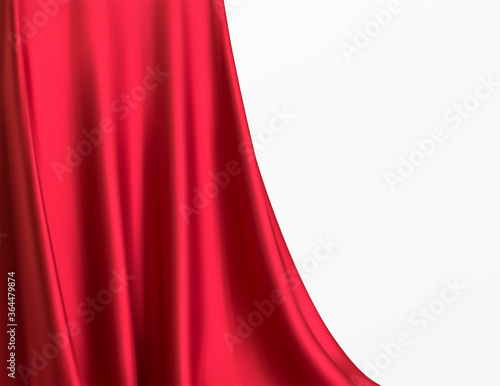 Background of luxurious red fabric or liquid wave or wavy folds of silk texture of satin velvet material, luxurious background or elegant wallpaper. Vector illustration