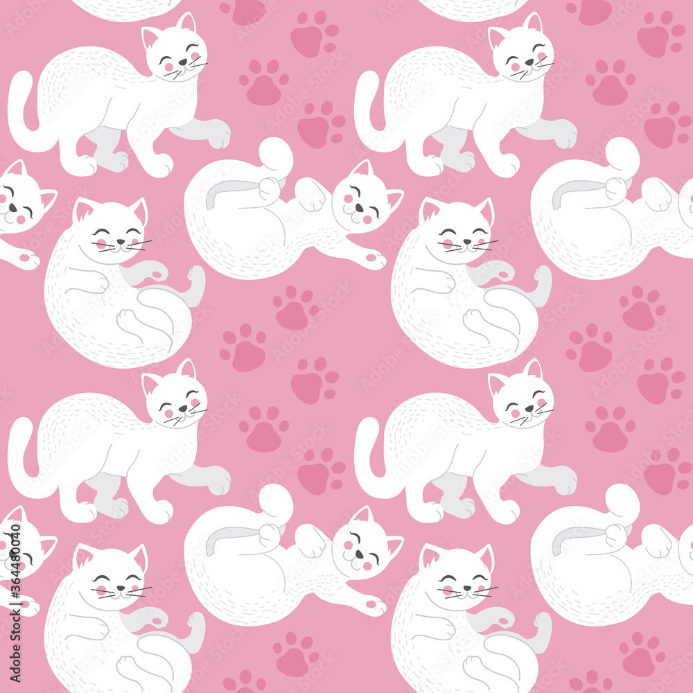 Seamless childish pattern with cute cats on pink background. Creative kids hand drawn texture Vector illustration Seamless childish pattern with cute cats on pink background. Creative kids hand drawn texture Vector illustration
