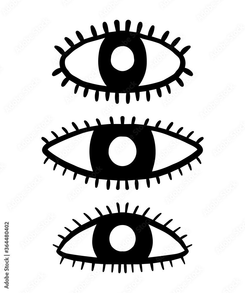 Three eye symbols hand drawn in cartoon style. Doodle illustration icon logotype Three eye symbols hand drawn in cartoon style. Doodle illustration icon logotype