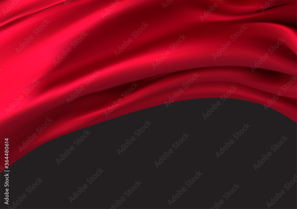 Background of luxurious red fabric or liquid wave or wavy folds of silk texture of satin velvet material, luxurious background or elegant wallpaper. Vector illustration
