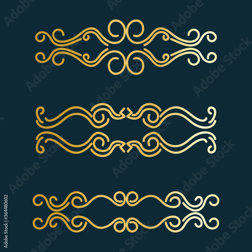 set Luxury Gold vintage invitation filigree decoration Ornamental curls, dividers, Border design and golden components design for wedding invite, menus, certificates, boutiques, spa and logo design.