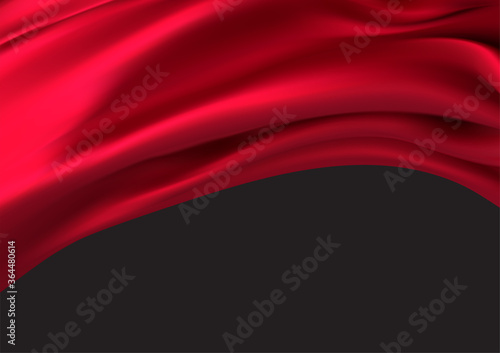 Background of luxurious red fabric or liquid wave or wavy folds of silk texture of satin velvet material, luxurious background or elegant wallpaper. Vector illustration