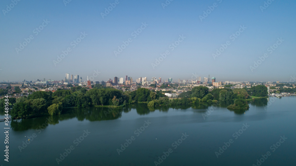 View on the skyline of Rotterdam as seen from the Kralingse Bos