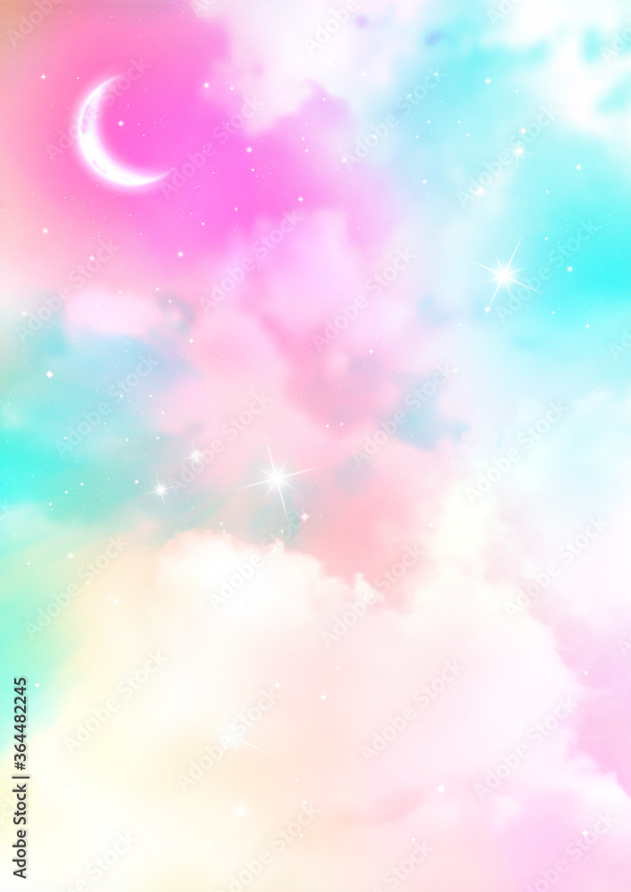 三日月と星とふわふわの雲 カラフルなパステルカラーの空の背景素材 Stock Illustration Adobe Stock