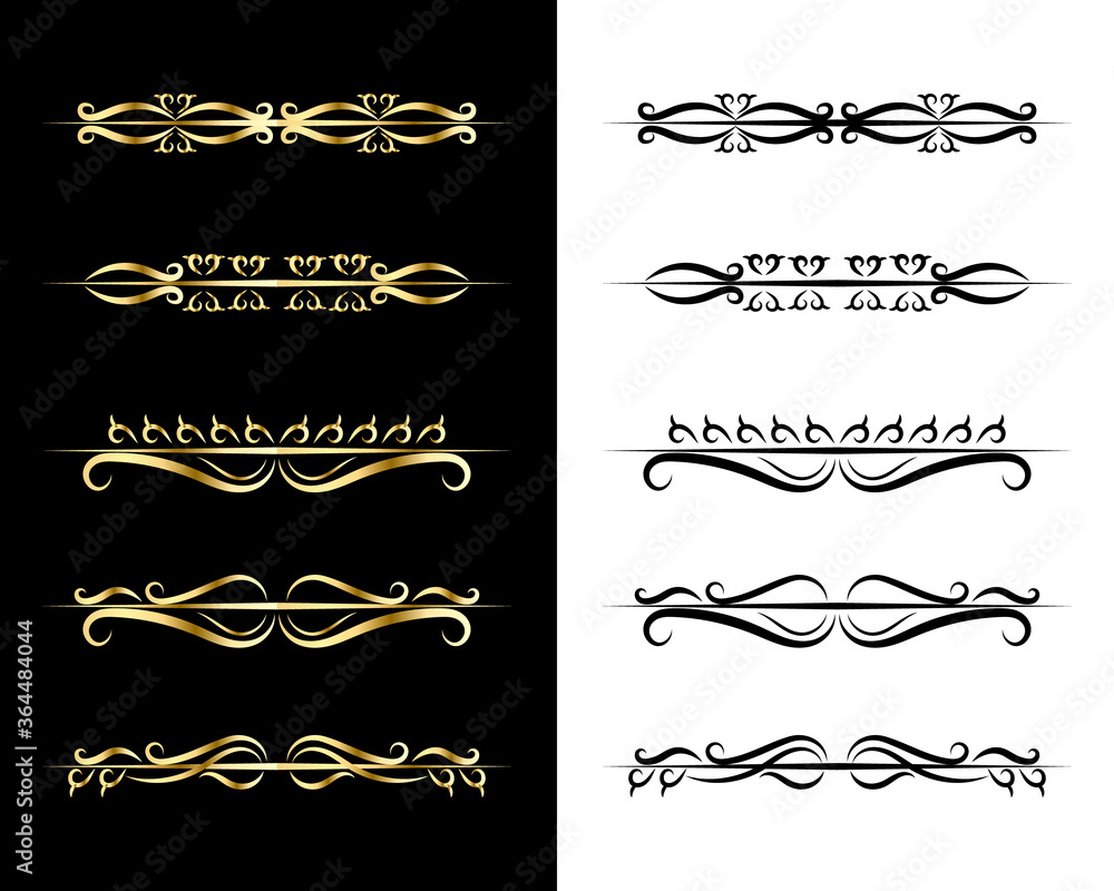 set Luxury Gold vintage invitation filigree decoration Ornamental curls ...