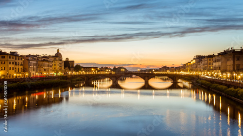 Panoramic view in the night in Bridge Ponte,Florence,Italy