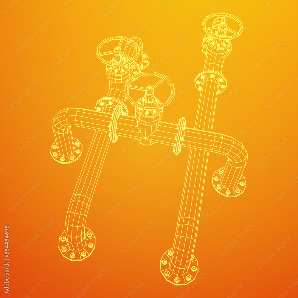 Oil pipeline with valve business concept. Finance economy polygonal petrol production. Petroleum fuel industry transportation line. Wireframe low poly mesh vector illustration. Oil pipeline with valve business concept. Finance economy polygonal petrol production. Petroleum fuel industry transportation line. Wireframe low poly mesh vector illustration.