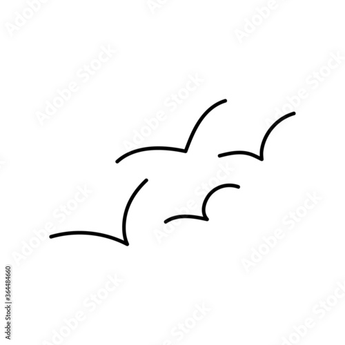 Hand drawn isolated vector icon, 4 seagull birds flying. Minimal design elements. Sketch for business identity, branding, web design.