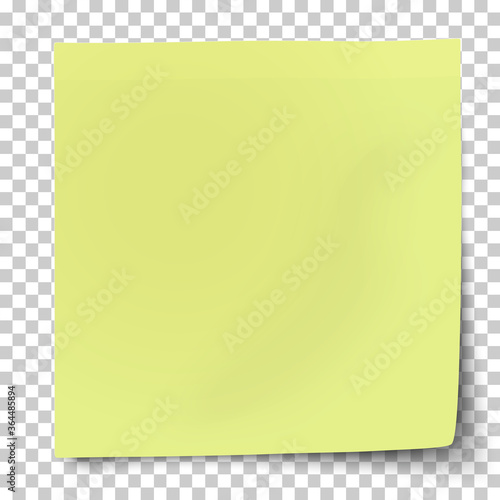 Office yellow-green paper sticker with bent lower right corner isolated on transparent background. Template vector post note.