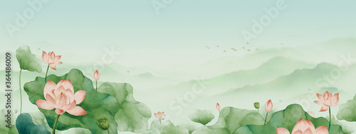 Chinese style water - ink lotus landscape painting © oliverzs