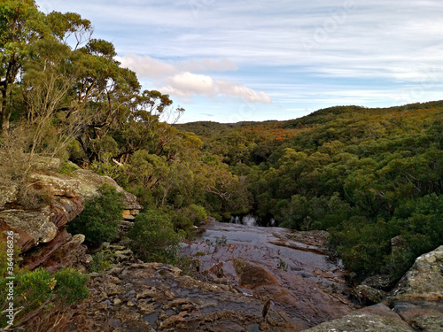 Beautiful view of Wattamolla Creek from top of a mountain, Wattamolla beach, Royal National Park, New South Wales, Australia