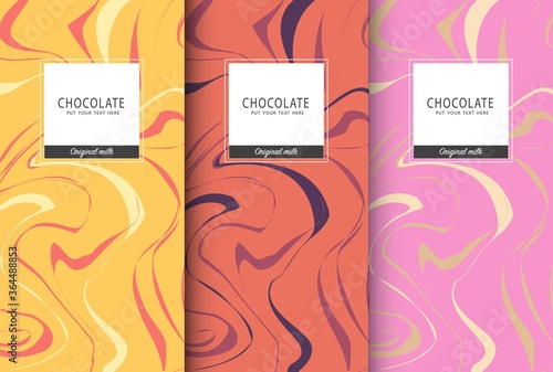 Chocolate bar packaging set. Trendy luxury product branding template with label pattern for packaging. Vector design...