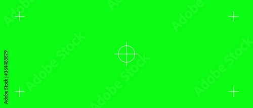 Green screen movie template. Film chromakey with an aim in center and corners of frame special effect.
