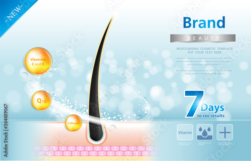 Hair care serum follicle diagnostics. Anatomy skin, medical human, epidermis layer, vector illustration design.