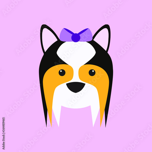 Biewer yorkshire terrier logo for kennels. Patty yorkie icon. Black and white puppy with a bow