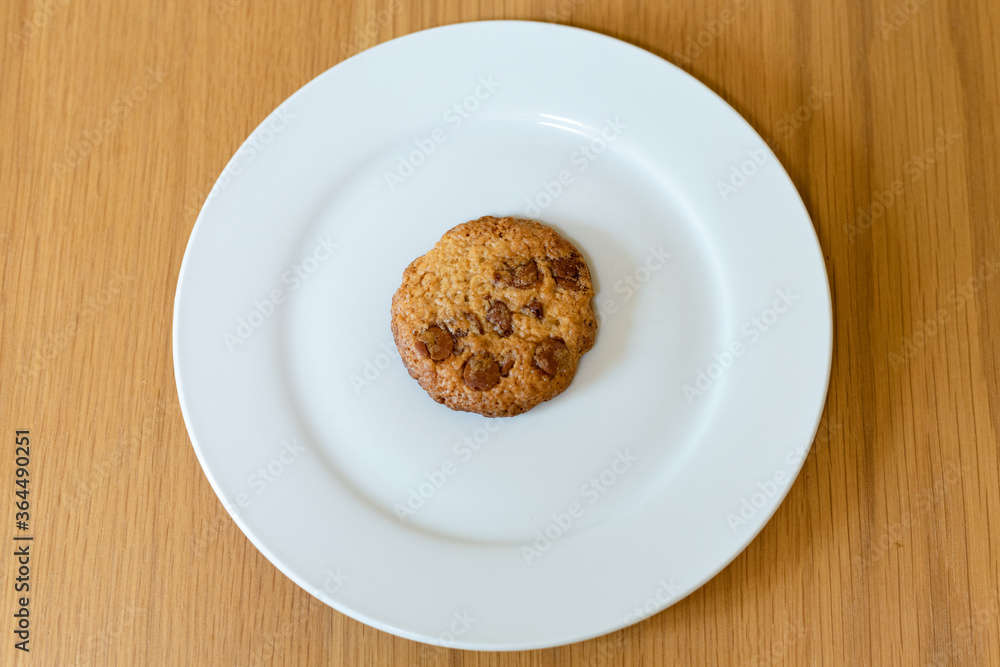 A delicious chocolate chip cookie on a plate. A delicious chocolate chip cookie on a plate.