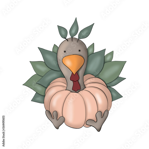 Thanksgiving Turkey Isolated On A White Background Hand Drawn Illustration 