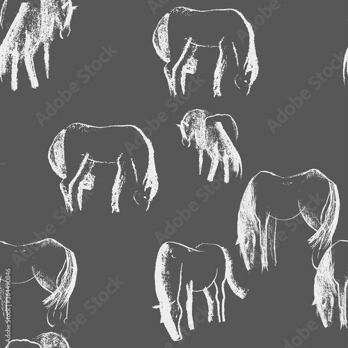 Seamless hand drawn pattern with horses.