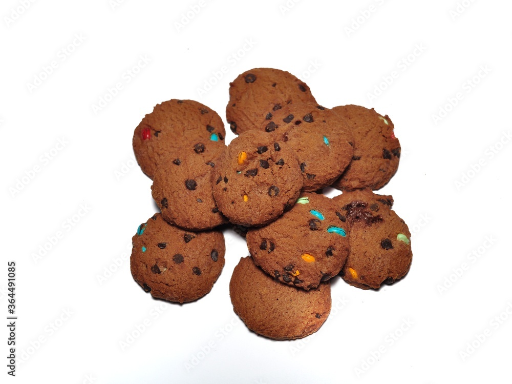Choco chip cookies isolated on white background. Choco chip chocolate biscuit Choco chip cookies isolated on white background. Choco chip chocolate biscuit