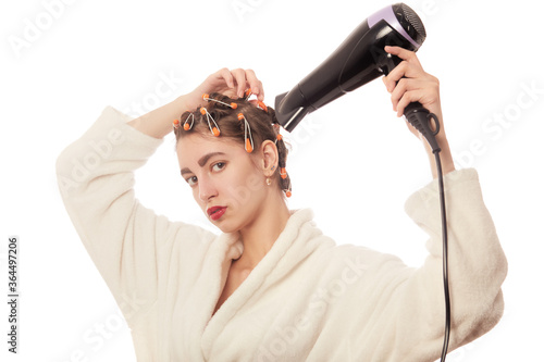 woman drying hair