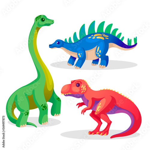 Cartoon Color Dinosaur or Dino Icon Set. Vector