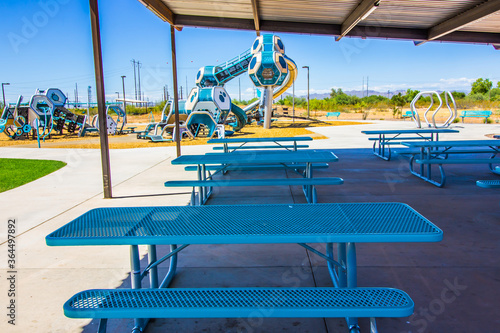 Photography Covered Eating Area At Free Public Park With Jungle Gym Playground Equipment