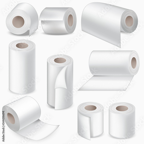 Realistic Detailed 3d White Blank Toilet Paper Roll Set. Vector