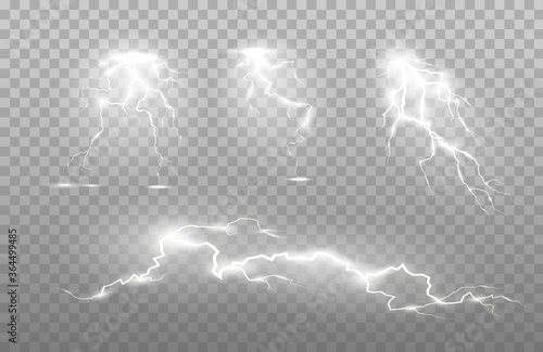The power of lightning and shock discharge, thunder, radiance. Vector art and illustration