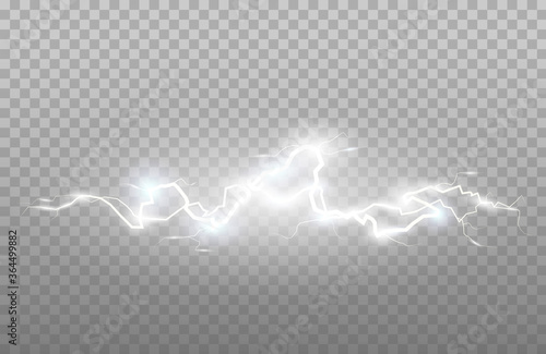 Lightning and thunder or electric, glow and sparkle effect. Illustration of energy effect. Bright light flash and spark.