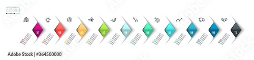 Vector Infographic overlapping arrows placed in horizontal row. with  10 options infographics for business concept.