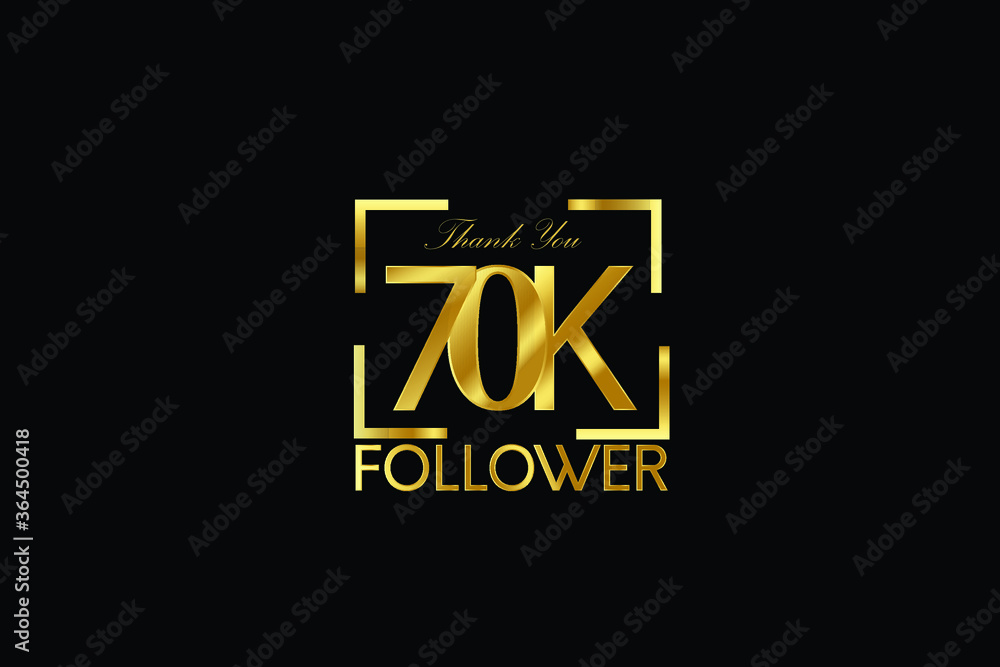 70K, 70.000 Follower Thank you Luxury Black Gold Cubicle style for internet, website, social media - Vector