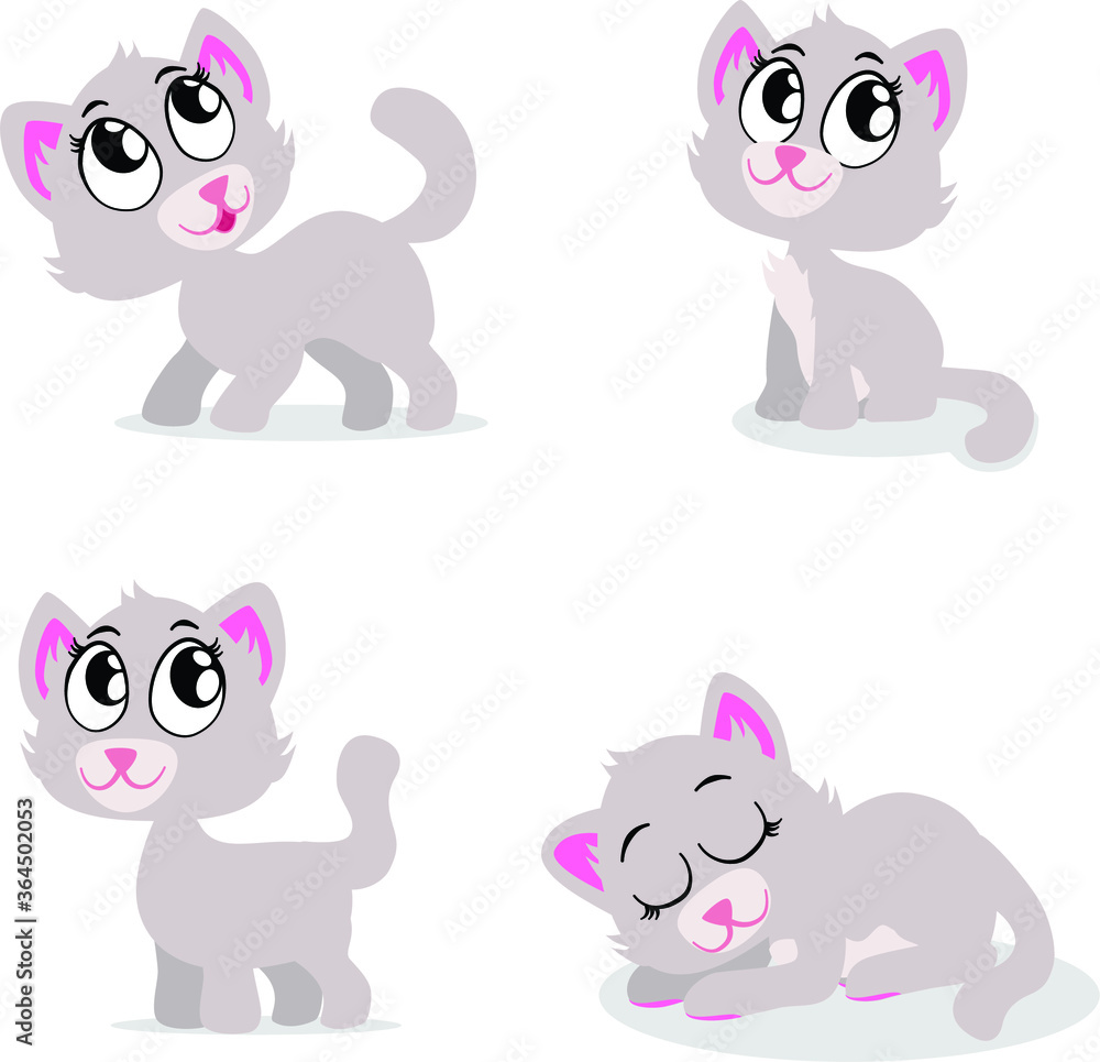 Naklejka premium A cute grey cat in four adorable poses.
