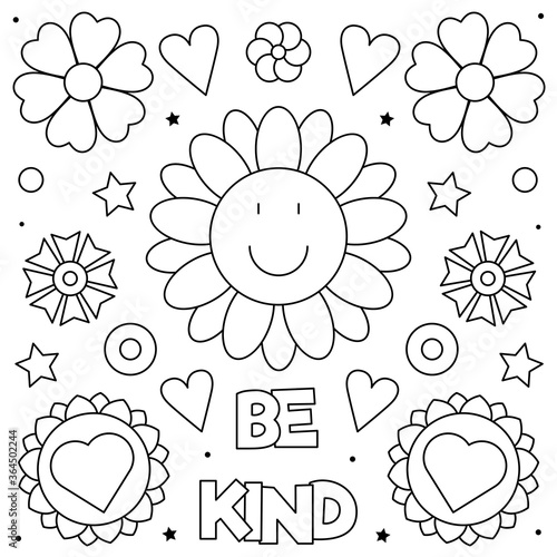 Be kind. Coloring page. Black and white vector illustration.